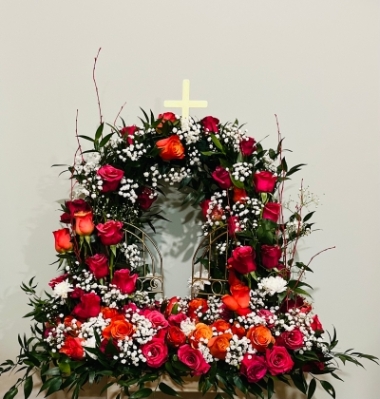 Gates of heaven funeral tribute of roses, gyp etc